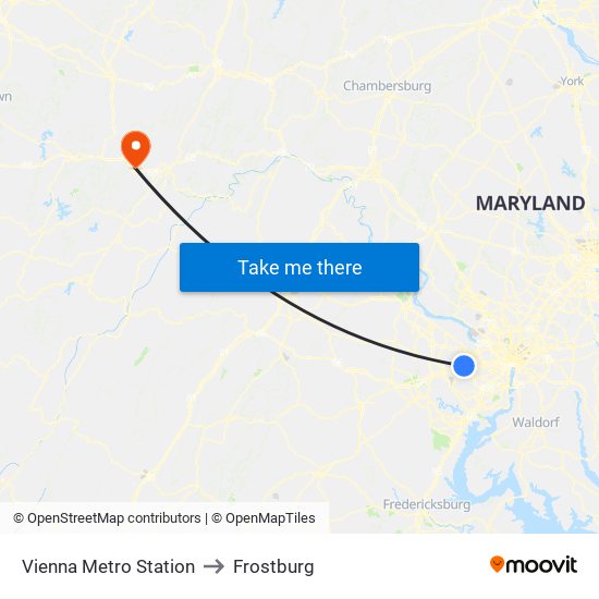 Vienna Metro Station to Frostburg map