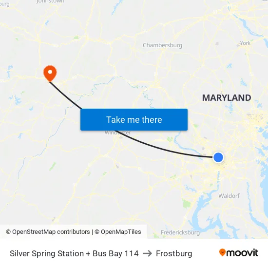 Silver Spring+Bay 114 to Frostburg map