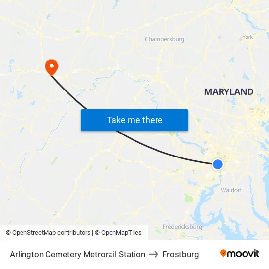 Arlington Cemetery to Frostburg map