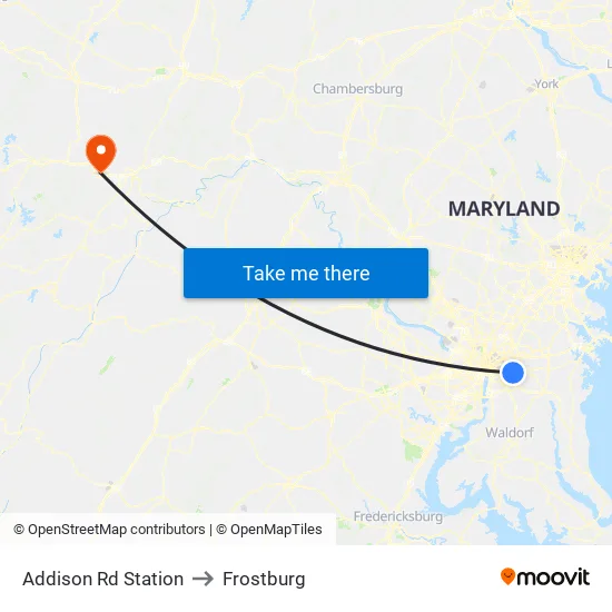 Addison Rd Station to Frostburg map