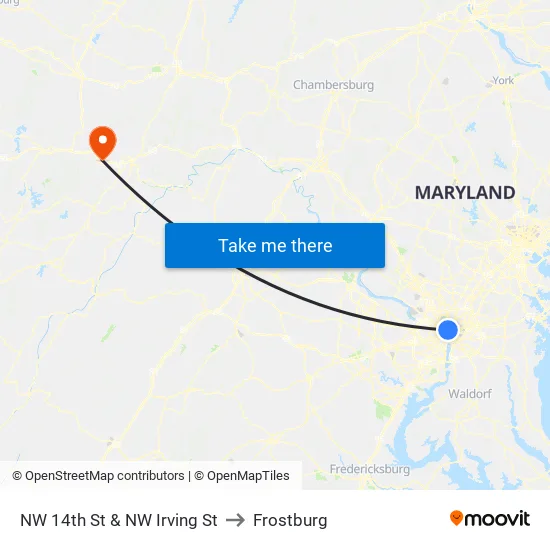 NW 14th St & NW Irving St to Frostburg map