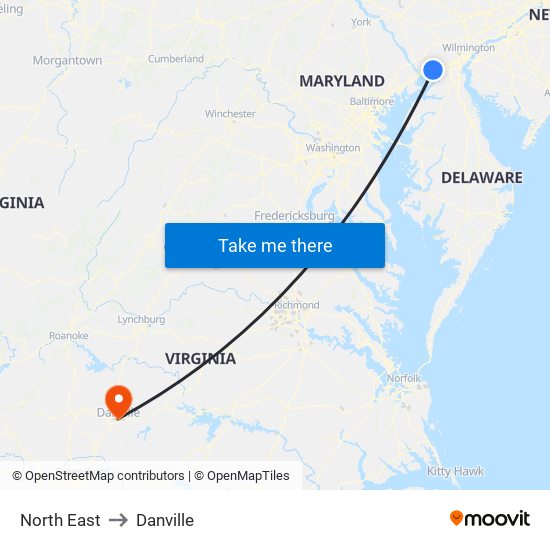 North East to Danville map