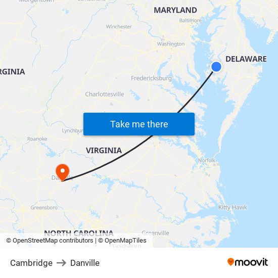 Cambridge to Danville map