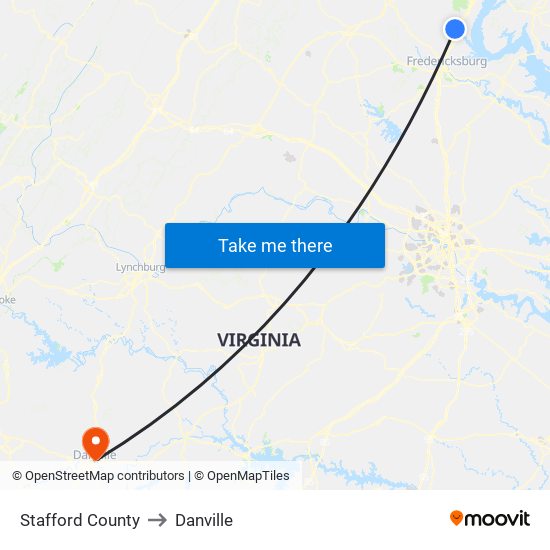 Stafford County to Danville map