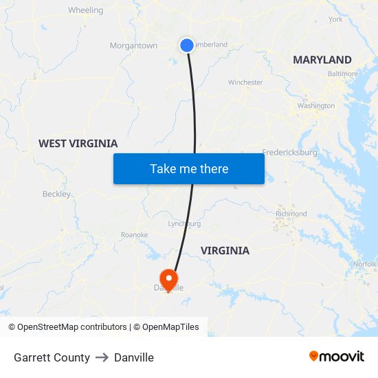 Garrett County to Danville map