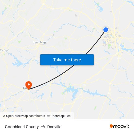 Goochland County to Danville map