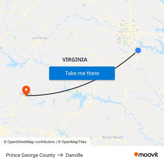 Prince George County to Danville map