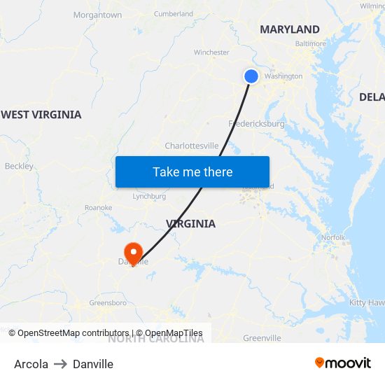 Arcola to Danville map