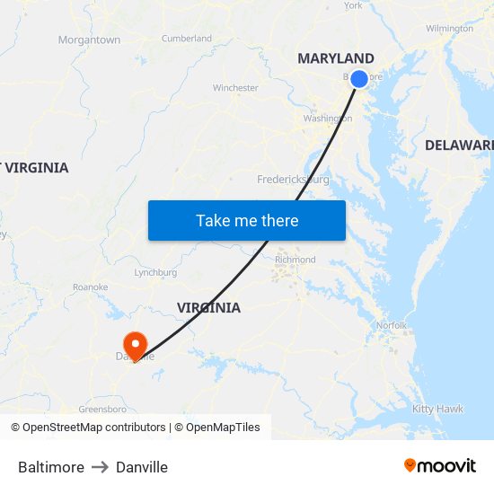 Baltimore to Danville map