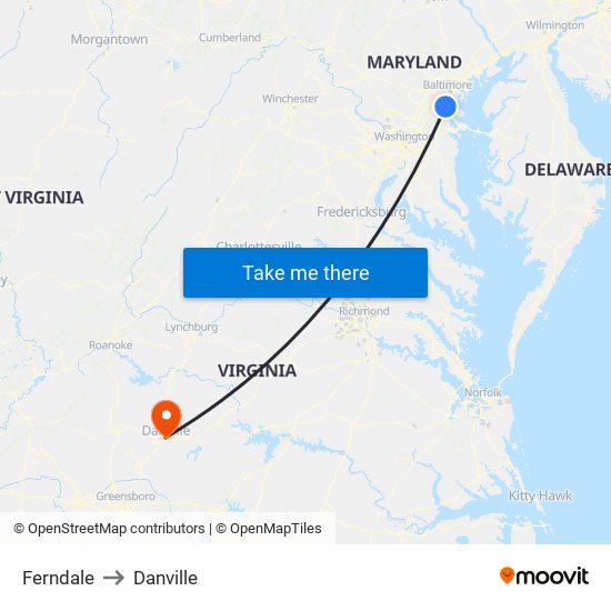 Ferndale to Danville map