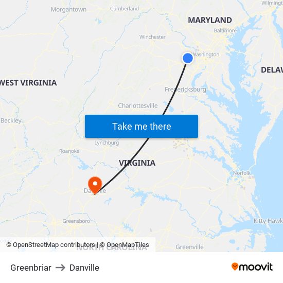 Greenbriar to Danville map