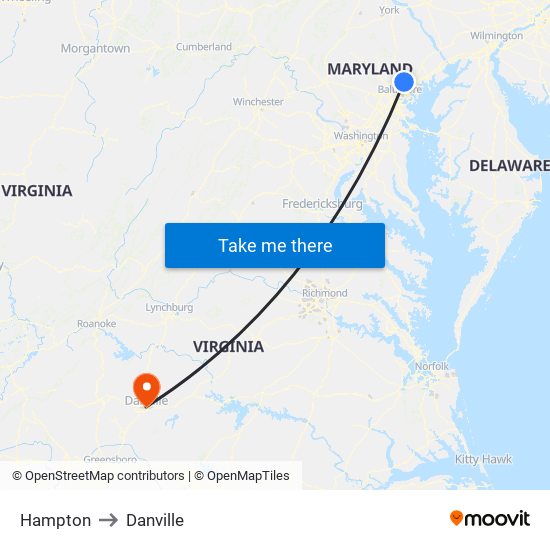 Hampton to Danville map