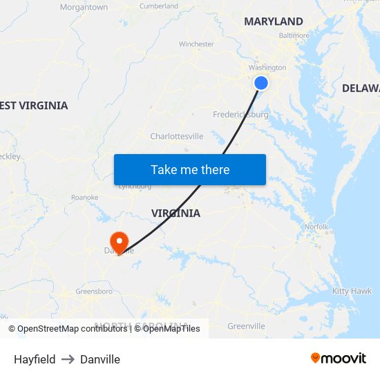 Hayfield to Danville map