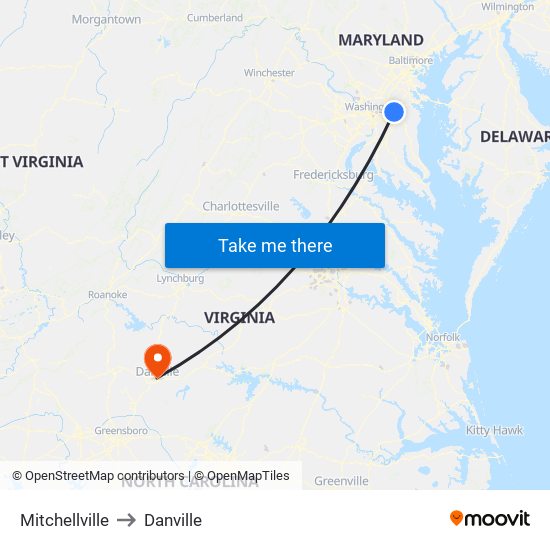 Mitchellville to Danville map