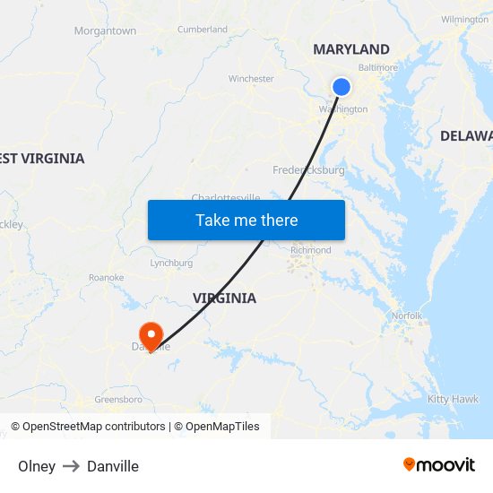 Olney to Danville map