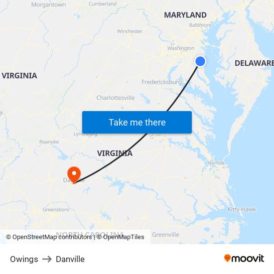 Owings to Danville map