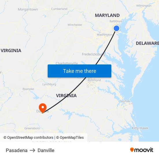 Pasadena to Danville map