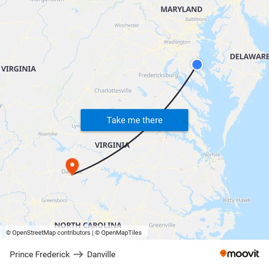 Prince Frederick to Danville map