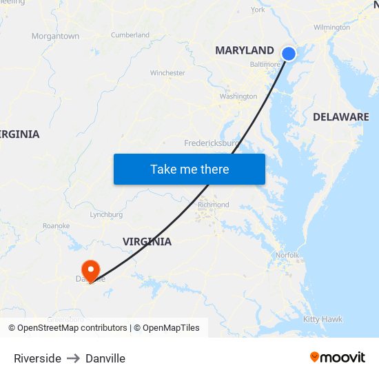 Riverside to Danville map