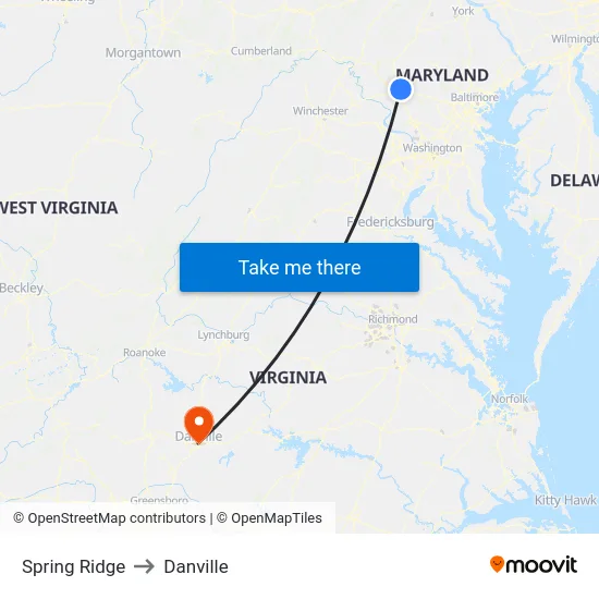 Spring Ridge to Danville map
