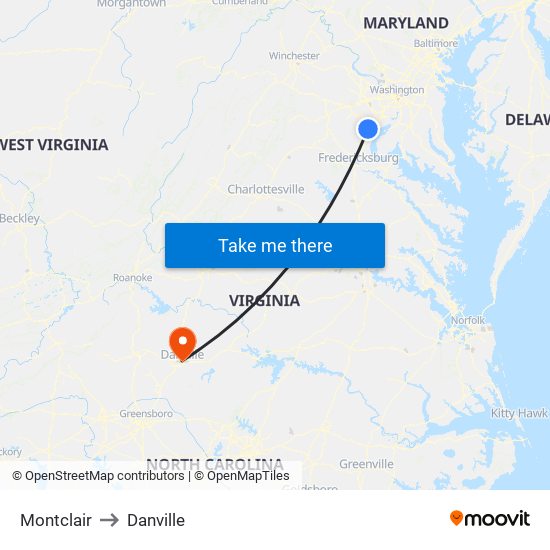 Montclair to Danville map