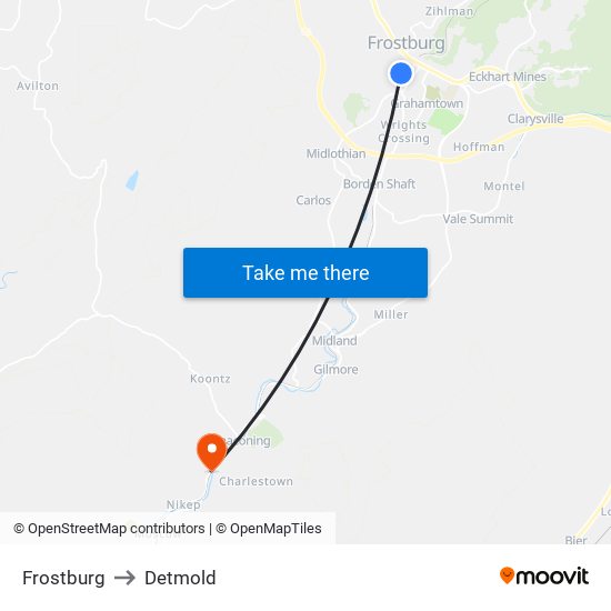 Frostburg to Detmold map