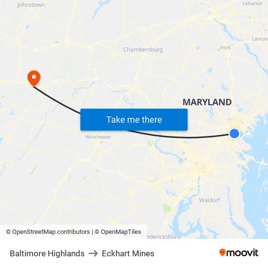 Baltimore Highlands to Eckhart Mines map