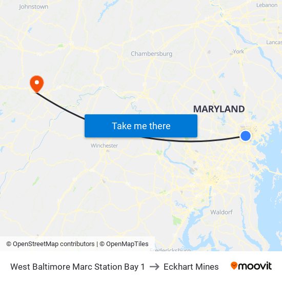 West Baltimore Marc Station Bay 1 to Eckhart Mines map