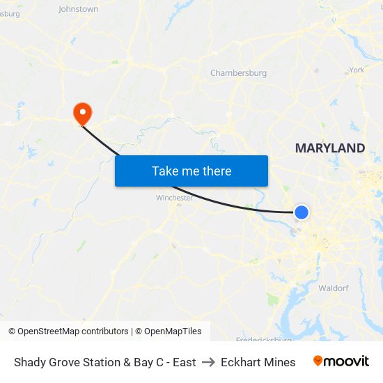 Shady Grove Station & Bay C - East to Eckhart Mines map