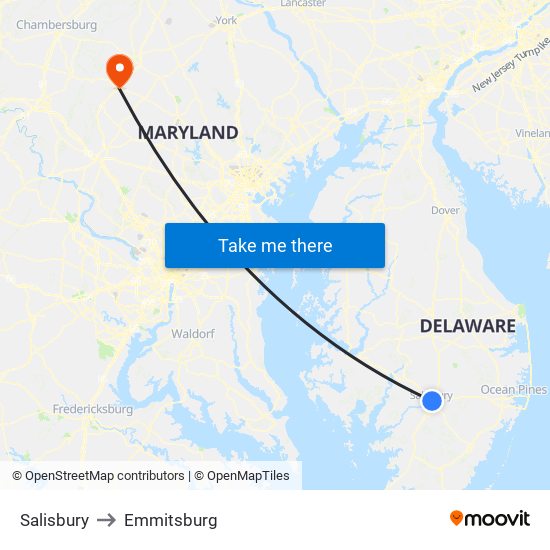 Salisbury to Emmitsburg map