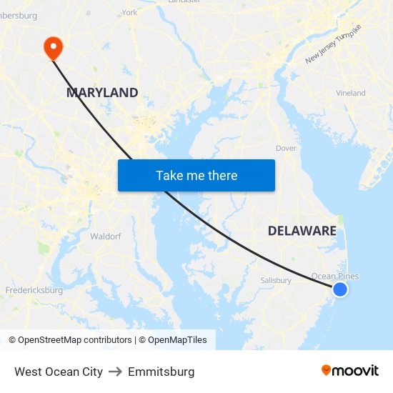 West Ocean City to Emmitsburg map