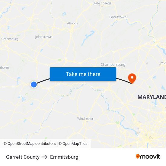 Garrett County to Emmitsburg map