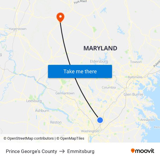 Prince George's County to Emmitsburg map