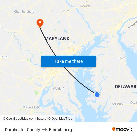 Dorchester County to Emmitsburg map