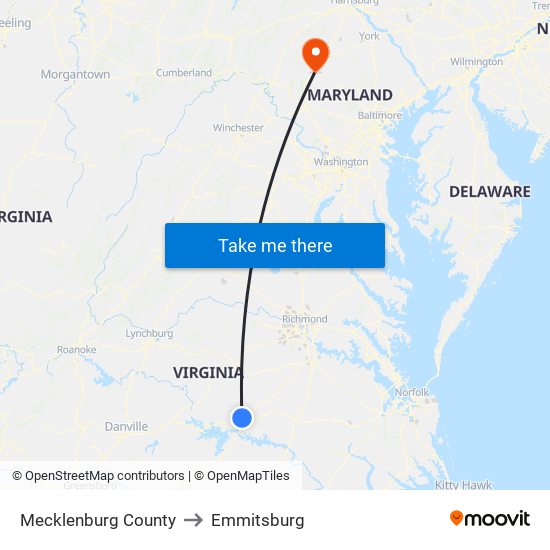 Mecklenburg County to Emmitsburg map