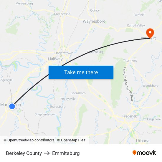 Berkeley County to Emmitsburg map