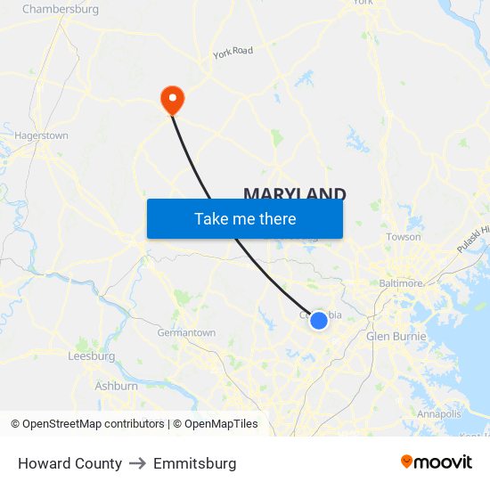 Howard County to Emmitsburg map