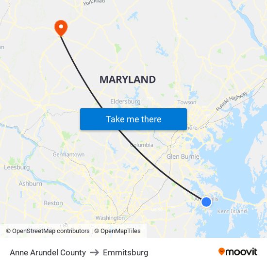 Anne Arundel County to Emmitsburg map