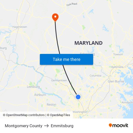 Montgomery County to Emmitsburg map