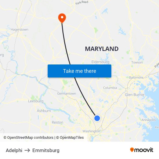 Adelphi to Emmitsburg map