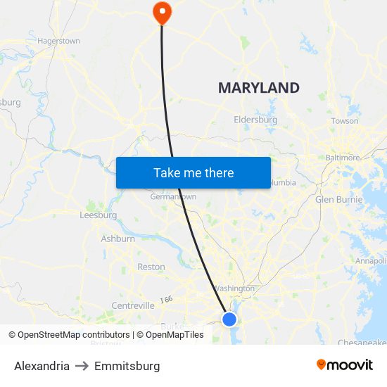 Alexandria to Emmitsburg map