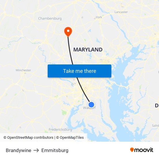 Brandywine to Emmitsburg map