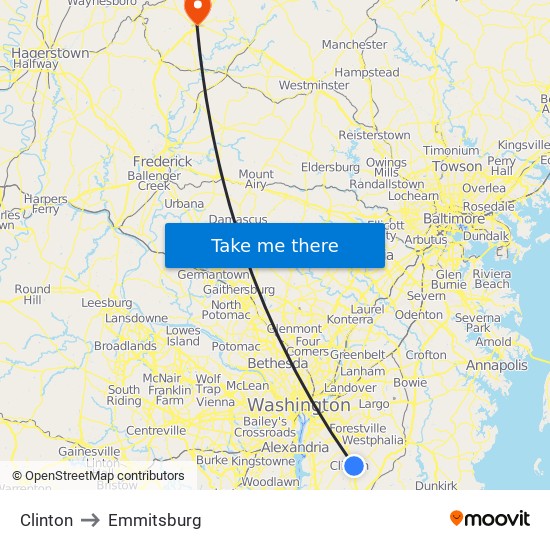 Clinton to Emmitsburg map