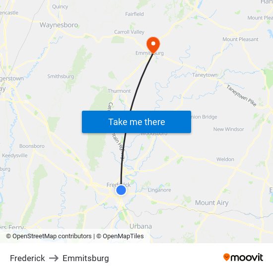 Frederick to Emmitsburg map