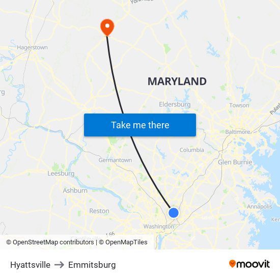 Hyattsville to Emmitsburg map