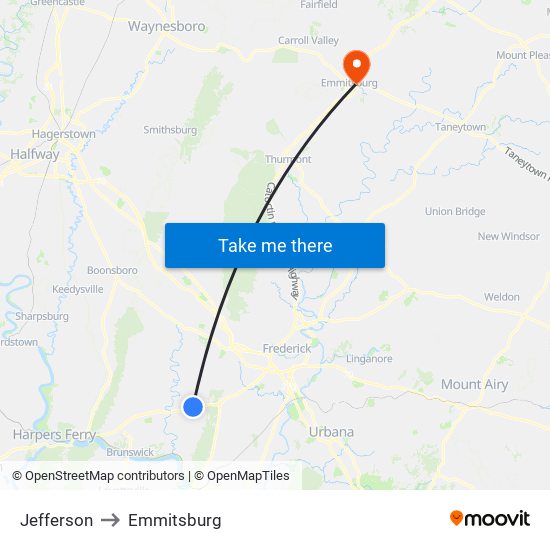 Jefferson to Emmitsburg map