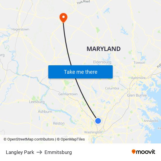 Langley Park to Emmitsburg map