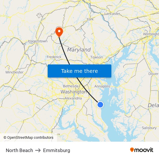 North Beach to Emmitsburg map