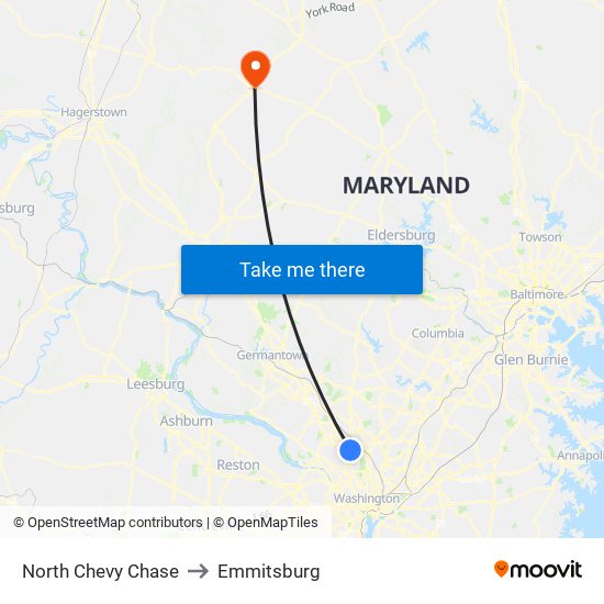 North Chevy Chase to Emmitsburg map