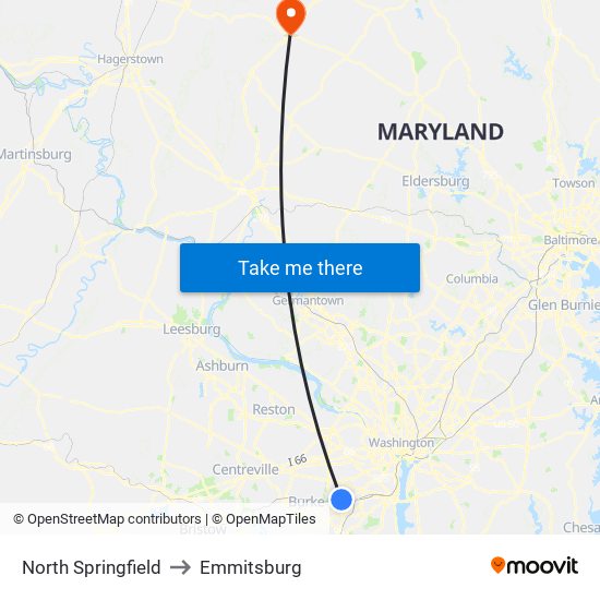 North Springfield to Emmitsburg map